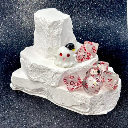 Sage's Portal Animal Familiars Resin DND Dice Set Polyhedral Dice Set for Dungeons and Dragons RPG Pathfinder Tabletop TTRPG (Sleepy Ghost + Figurine) - color: Sleepy Ghost + Mini Figure, style: Dice Set +Mini Figure