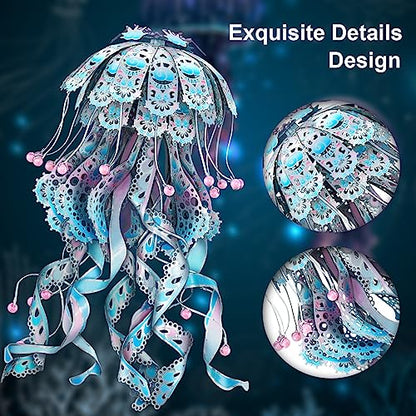 Piececool 3D Puzzles for Adults, Jellyfish Night Light with USB Plug, Ocean Animals 3D Metal Model Building Kits, Hobbies DIY Assembling Arts and Crafts - color: Blue