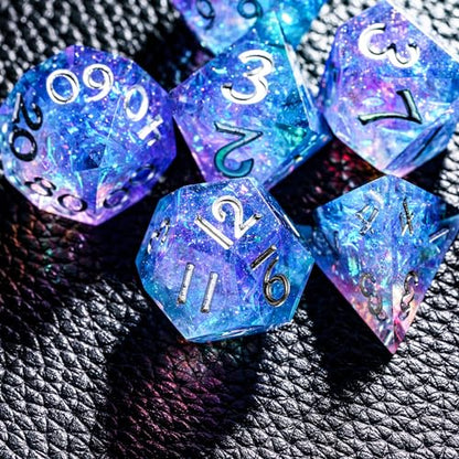 7PCS DND Dice Set,Handmade Sharp Edge Dice Set D&D RPG Polyhedral Die,for Dungeons and Dragons TTRPG Games Roleplaying Games Pathfinder,with Gift Box(Purple and Blue) - color: Purple and Blue