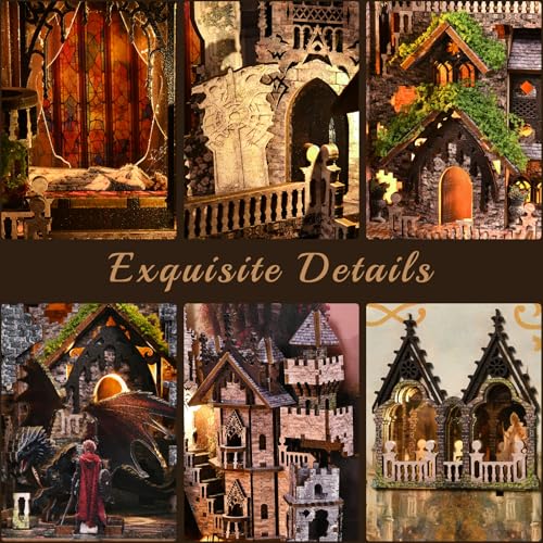 MiniCity Book Nook Kit - DIY Miniature House 3D Wooden Puzzle for Adult and Teens, Booknook Bookshelf Decor Scale Model Build with LED Light, Gifts for Family and Friends (Sleeping Beauty) | 7.1 x 4.3 x 9.1 in; 210 pieces, LED and dust cover; glue/tools a