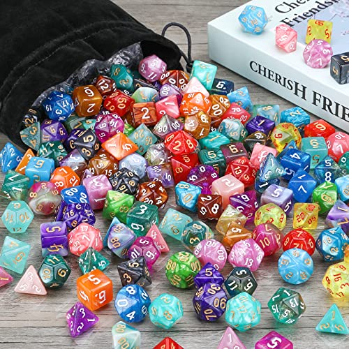 DND Dice Set, 25 X 7 (175 Pcs) Polyhedral Dice with 1 Black Pouch | Three Color, Two Color and Monochrome Dice for Dungeons and Dragons D&D tabletop Role Playing games - color: 25sets-1