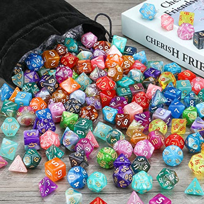 DND Dice Set, 25 X 7 (175 Pcs) Polyhedral Dice with 1 Black Pouch | Three Color, Two Color and Monochrome Dice for Dungeons and Dragons D&D tabletop Role Playing games - color: 25sets-1