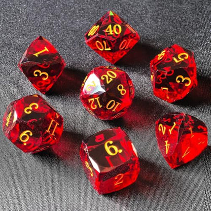 Crystal Multifaceted Polyhedral Dice Set 7 PCS for DND, RPG Tabletop Gaming, Collectors | Tinbox Packing, Gemstone Effect Dice (Ruby) - color: Ruby