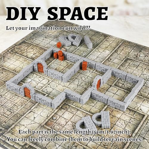 AUSPDICE Dungeon Walls, 40-Piece 28mm DND Terrain Modular System | 40 Straight Walls for Fantasy Tabletop RPGs, Wargaming, Game Masters, Christmas and Halloween Gifts, FF204-Expansion Pack 1 - color: Expansion Pack 1