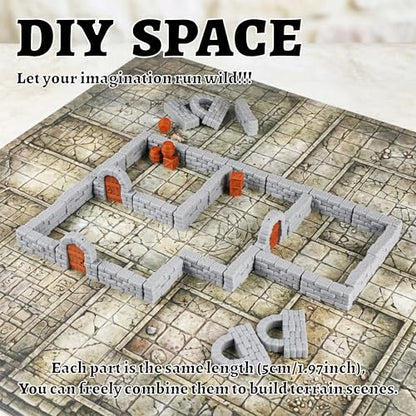 AUSPDICE Dungeon Walls, 40-Piece 28mm DND Terrain Modular System | 40 Straight Walls for Fantasy Tabletop RPGs, Wargaming, Game Masters, Christmas and Halloween Gifts, FF204-Expansion Pack 1 - color: Expansion Pack 1