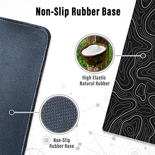 Ovenbird Extra Large Mouse Pad, Extended Topographic Map Gaming Mousepad with Non-Slip Base & Stitched Edges, 35.4" x 15.7", Black - color: Black Topo, size: Extended X-Large