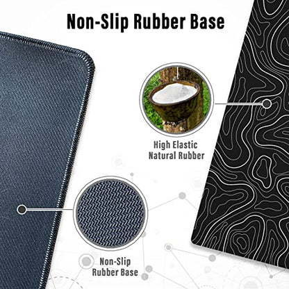 Ovenbird Extra Large Mouse Pad, Extended Topographic Map Gaming Mousepad with Non-Slip Base & Stitched Edges, 35.4" x 15.7", Black - color: Black Topo, size: Extended X-Large