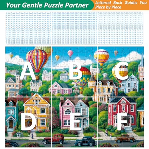 300 Piece Puzzles for Adults,Happy Town Puzzle for Adults Children Elderly,Colorful Hot Air Balloon Jigsaw Puzzle,Interlock Perfectly Letter on Back No Dust,Family Activity Game Nights Gift,20.5x15 in - color: Air Bar