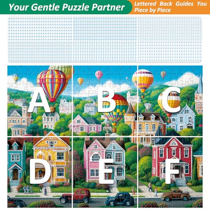 300 Piece Puzzles for Adults,Happy Town Puzzle for Adults Children Elderly,Colorful Hot Air Balloon Jigsaw Puzzle,Interlock Perfectly Letter on Back No Dust,Family Activity Game Nights Gift,20.5x15 in - color: Air Bar