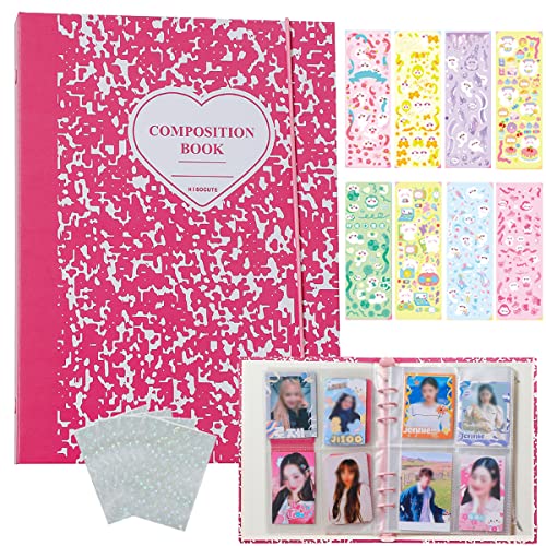 Kpop Photocard Binder 3 Inch Kpop Photocard Holder Book with 50pcs Holographic Card Sleeves & Kpop Photocard Korean Stickers, A5 Binder Photocard Album with 200 Pockets 25pcs Inner Pages - color: Rose Heart