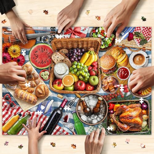 1000 Piece Jigsaw Puzzle for Adults, Spring Picnic Food Puzzle | Colorful Picnic and Gourmet Feast Puzzle with Fruits, Bread, Drinks and More, Challenging Family Activity, 26.65 x 19.25 in - color: Plentiful Picnic