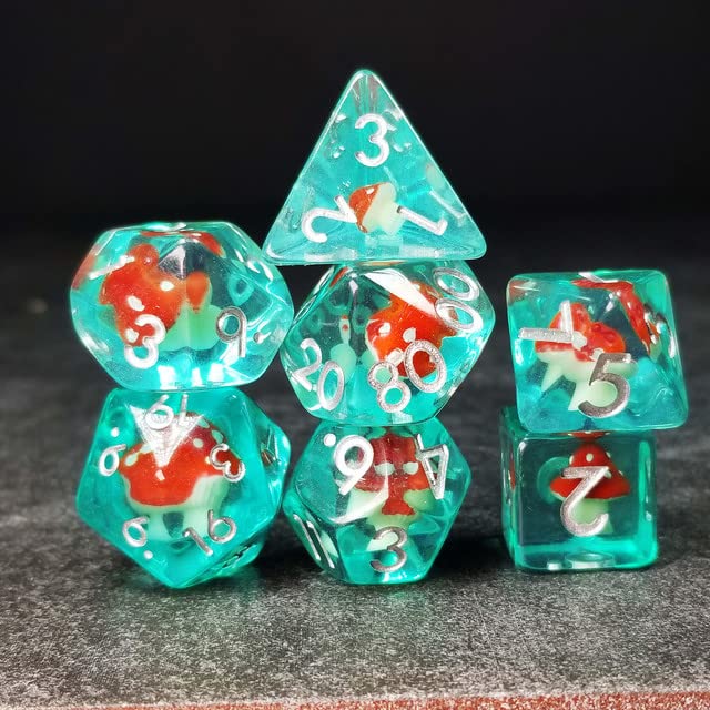 Sage's Portal Familiars and Reagents Resin DND Dice Set Polyhedral Dice Set for Dungeons and Dragons RPG Tabletop TTRPG (Red Magic Shrooms) - color: Red Magic Shrooms