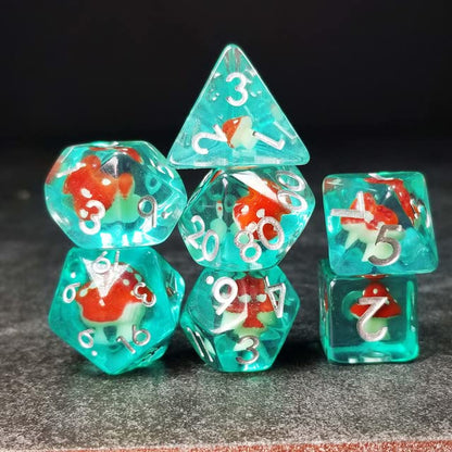 Sage's Portal Familiars and Reagents Resin DND Dice Set Polyhedral Dice Set for Dungeons and Dragons RPG Tabletop TTRPG (Red Magic Shrooms) - color: Red Magic Shrooms