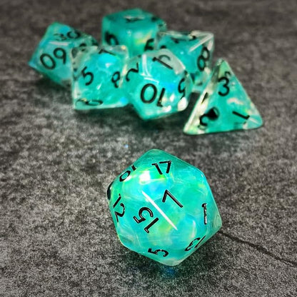 Sage’s Portal Cantrips DND Dice Set - Round Edge Resin 7-PC Polyhedral DND Dice Set for Dungeons and Dragons D&D RPG Tabletop TTRPG (Teal Flakes) - color: Teal Flakes