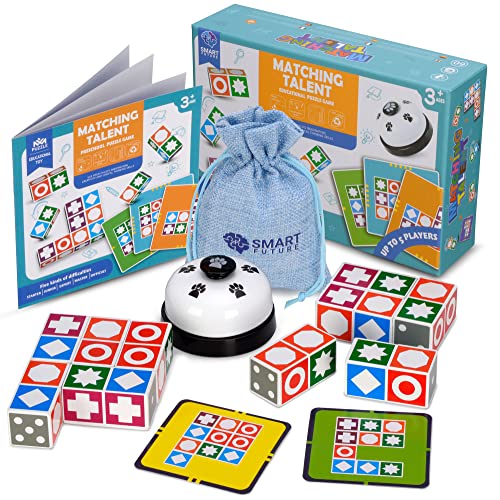 Funtactics Wooden Block Matching Puzzle Game with Victory Bell Pattern Recognition Board Game for Kids Ages 3+ & Adults | 5 Players 5 Difficulty Levels | Family Game Night | Birthday