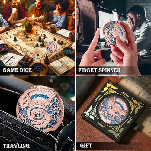 DNDND Dragon Roulette Metal Spinner Dice 7-in-1 Spinning DND Dice Set with Gorgeous Gift Box for Dungeons and Dragon and Role Playing Game(Rose Gold with Teal) - color: Dragon Teal