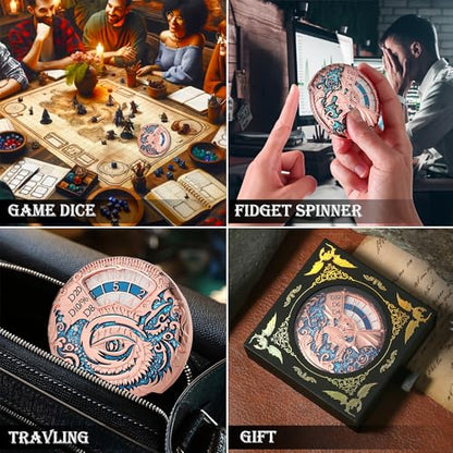 DNDND Dragon Roulette Metal Spinner Dice 7-in-1 Spinning DND Dice Set with Gorgeous Gift Box for Dungeons and Dragon and Role Playing Game(Rose Gold with Teal) - color: Dragon Teal