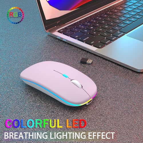 AIKOKOK Wireless Bluetooth Mouse, Rechargeable Dual Mode Mouse, Pink | BT 5.2 & 2.4G USB Receiver, 3 Adjustable DPI,LED Lights,Slim,Silent,Portable Computer Mouse for Laptop,PC,MacBook,iPad,Tablet - color: Pink