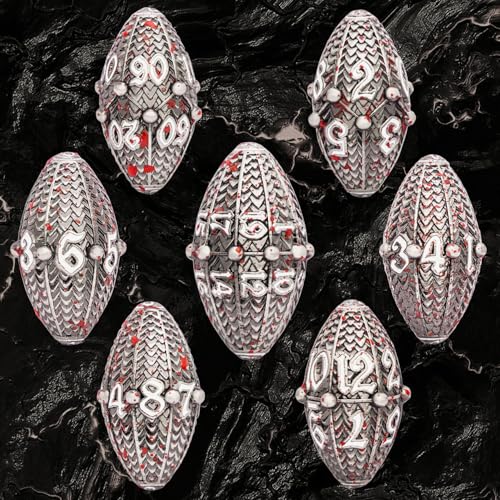 ARUOHHA DND Metal Dice Blood Splatter Dragon Egg Dice with Metal Box, Role Playing Game RPG Polyhedral D and D Dice Set D20 D12 D10 D8 D6 D4 - color: Bloodsplatter-02