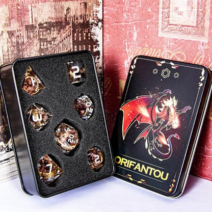 Magic Golden Ring DND Dice Set Sharp Edge Resin Dice with Case, Pink Flower Lord D and D Dice for use with D&D RPG Role Playing Games, Polyhedral Dice Set D20 D12 D10 D8 D6 - color: Ring-flower-1