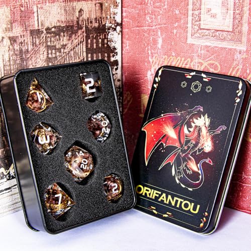 Magic Golden Ring DND Dice Set Sharp Edge Resin Dice with Case, Pink Flower Lord D and D Dice for use with D&D RPG Role Playing Games, Polyhedral Dice Set D20 D12 D10 D8 D6 - color: Ring-flower-1