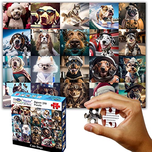 Think2Master Cute Dogs 250 Pieces Jigsaw Puzzle Featuring heartwarming Puppies and Dogs. Great Puzzle. Great Gift. Large Pieces. Size: 14.2” X 19.3” - style: Cute Dogs