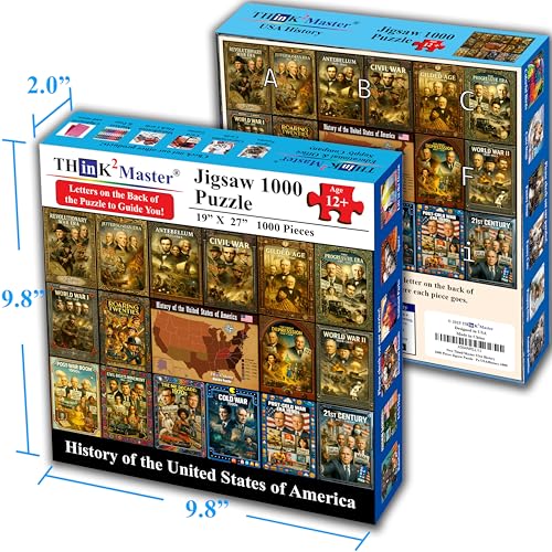 Think2Master History of the United States 1000 Pieces Large Format Jigsaw Puzzle: 13+, Seniors, Adults. Great Gift. Presidents, Key Events & ERAS from 1776 to Today. Size: 26.8” X 18.9” - style: USA History