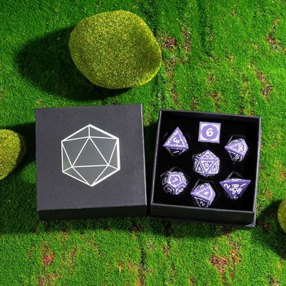 Cusdie 7-Piece Sharp Edges DND Dice Set with Sprout Design - Perfect for Tabletop RPGs Board Games Gifting and Collecting(Sprout Purple) - color: Sprout-purple