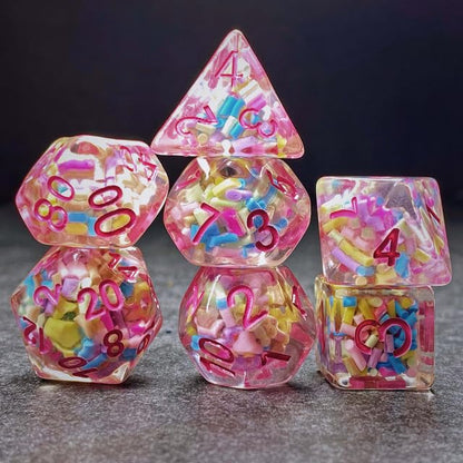 Sage’s Portal Cantrips DND Dice Set - Round Edge Resin 7-PC Polyhedral DND Dice Set for Dungeons and Dragons D&D RPG Tabletop TTRPG (Sprinkles Pink) - color: Sprinkles Pink