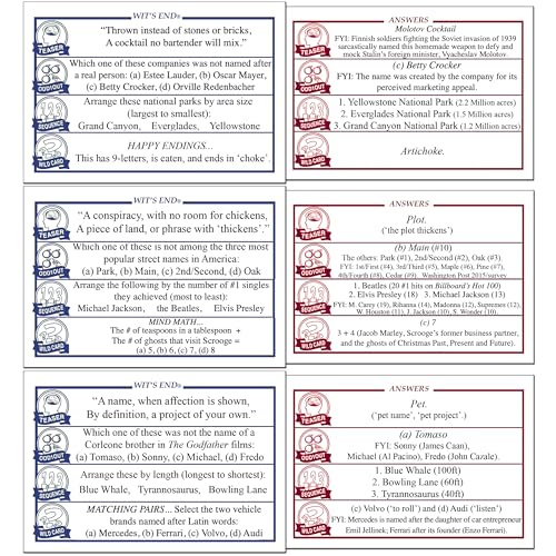 Wit's End — A Smart, Mind-Bending Trivia & Brain Teaser Game that Will Challenge Your Wits & Knowledge — Adult & Family Night Fun