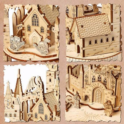 3D Wooden Puzzles for Adults, DIY Magic Castle Model Building Kit w/Music | 149Pcs Creative Craft & Model Kits for Adults, DIY Assembly Puzzle Desk Decor, Holiday Gift for Xmas, Teens Men 14+ - style: Music Magic Castle