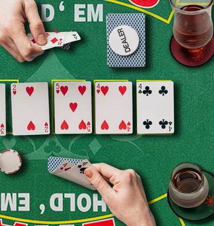 2-in-1 Casino Night Poker Mat, 36"x72" Double-Sided Texas Hold'em & Blackjack Felt Table Cover, Non-Slip Steel Clamps Included, Perfect for Game Night, Home & Casino Parties - color: Green