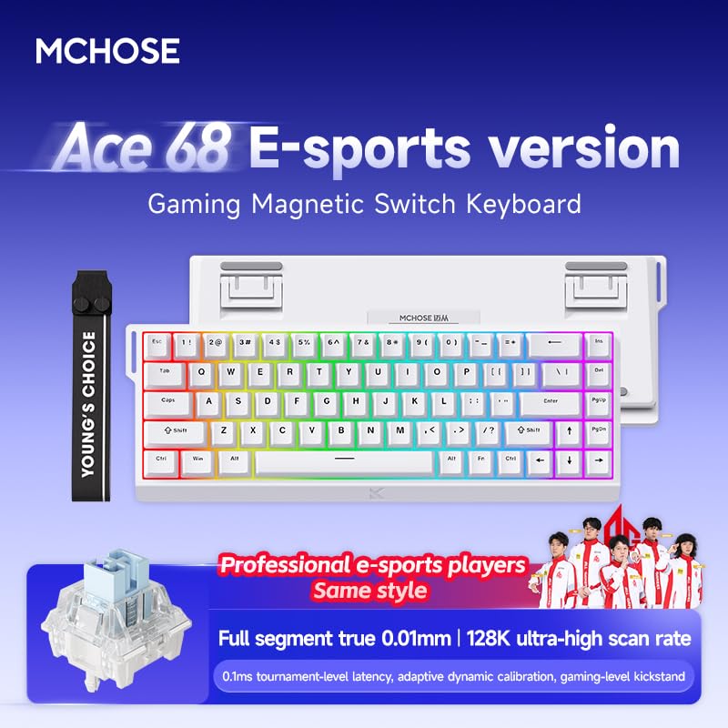 FKZ x MCHOSE ACE 68 Magnetic Switch Gaming Keyboard,Hall Effect Rapid Trigger Keyboard 60% Hyper-Fast Adjustable Actuation,RGB Backlit 8K Hz Polling Rate for Mac/PC Game (White) - color: White-Blue Ice Magnetic Switch