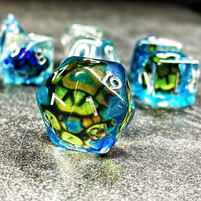 Sage's Portal Animal Familiars Resin DND Dice Set Polyhedral Dice Set for Dungeons and Dragons RPG Pathfinder Tabletop TTRPG (Bottled Green Dragon Eyes) - color: Bottled Green Dragon Eyes