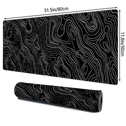 Galdas Mouse Pad For Gaming,XXL XL Large Mouse Mat Long Extended MousePad Desk Mat Non-Slip Rubber Mice Pads Stitched Edges Thin (31.5 x 11.8 x 0.12 Inches) Topographic Map - color: Topographic Map Balck