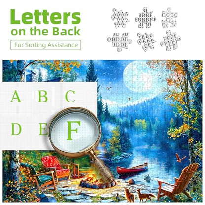 1000 Piece Jigsaw Puzzles for Adults, Lakeside Cabin with Letter | Puzzles for Adults Impossible Challenging Difficult Puzzle Gift for Adult Jigsaw Puzzle Lovers, Dust Free (27.5"x19.7") - color: Blue - Lakeside Canoe