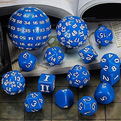 CiaraQ DND Polyhedral Dice Set (15pcs) D4-D100 Game Dice with Dice Bag | Acrylic Role Playing Dice for Dungeons and Dragons MTG Table Games (Blue & White) - color: Blue & White