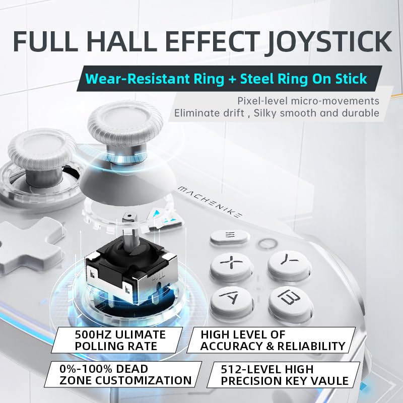 Machenike G5Pro Wireless Gaming Controller for Windows PC,Switch,IOS,Android,PC Controller Hall Effect Joystick/Triggers/Gyroscope,RGB Lights,Frost White - color: Frost White