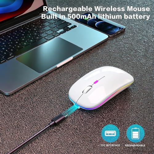 AIKOKOK Wireless Bluetooth Mouse, Rechargeable Dual Mode Mouse, Pearl White | BT 5.2 & 2.4G USB Receiver, 3 Adjustable DPI,LED Lights,Slim,Silent,Portable Computer Mouse for Laptop,PC,MacBook,iPad,Tablet - color: Pearl White