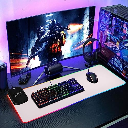 Lavender Blush RGB Gaming Mouse Pad, Large Mousepad with 14 Lighting Modes, Big Mouse Mat LED Extended Mouse Pad Anti-Slip, Computer Keyboard Mousepad Mat 35.4 x 15.7 Inch - color: Lavender Blush, size: Extended XX-Large 35.4x15.7in