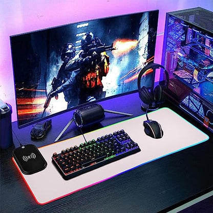 Lavender Blush RGB Gaming Mouse Pad, Large Mousepad with 14 Lighting Modes, Big Mouse Mat LED Extended Mouse Pad Anti-Slip, Computer Keyboard Mousepad Mat 35.4 x 15.7 Inch - color: Lavender Blush, size: Extended XX-Large 35.4x15.7in