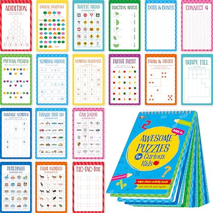Logic Puzzles Game Pad, 30 Reusable & Erasable Logical Thinking Games-Sudoku, Scavenger Hunt, Math Games, Dry Erase Brain-Boosting Puzzles Activities Pad for Kids, Road Trip, Airplane & Car Travel - style: Game Pad