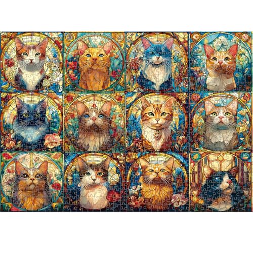 Stained Glass Cat Puzzles, 1000 Piece Puzzle for Adults, 20 x 27 in | Tight Piece Fit, 1:1 Reference Poster, Lettered Back, Minimal Puzzle Dust, Vibrant Colors, 2mm Extra-Thick Pieces - color: 1000 Pieces-stained Glass Cat