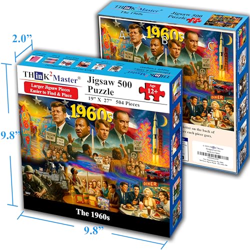 Think2Master 1960s 500 Pieces Very Large Pieces Jigsaw Puzzle: 13+, Teens, Adults & Seniors. Travel Back in Time with the Nostalgic Collage. Great Gift. Size: 26.8” X 18.9” - style: 1960s