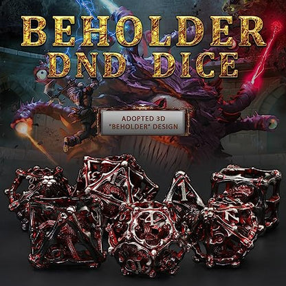 Beholder Dice Set DND, Dragon Eye Dice, ZHOORQI 7PC/Set Polyhedral Dices for Dungeons and Dragons, RPG, Eye Monster DND Gifts（Eye-Blood Red） - color: Eye- Blood Red