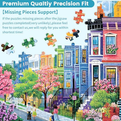 500 Pieces Puzzles for Adults, Spring Puzzle for Adults Elderly, Colorful Street Jigsaw Puzzle, Recycled Paper Puzzle 500 Pieces, Family Activity Game Nights Gifts 20.5x15 in - style: Modern
