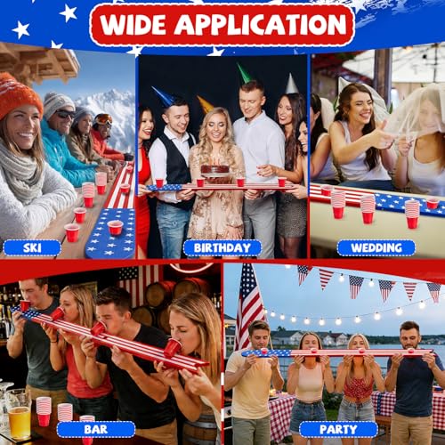 5 Ft Shot Board 4 Person Drinking Shot Ski Retro Rustic Wood Shots Ski Drinking Board with 50 Shots Plastic Glasses 2 Bases for Skis 4th of July Vacation Family Gathering Game Night Gift(Star&Stripe) - color: Colorful
