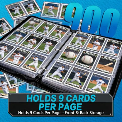 Baseball Card Binder with Sleeves, 9-Pocket Portable Card Protectors Album Holder Book with Zipper, Fits 900 Cards with 50 Removable Sleeves, Baseball Cards Display Storage Carrying Case -GYYS02 - color: Baseball-GYYS02-900 cards