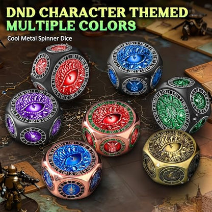 ZHOORQI 8-in-1 DND Dice Set – Metal Spinner Dice with Dual D20, 3D Monster Engravings & Smooth Spinning – Perfect for TTRPG, D and D Dungeons and Dragons Gifts(Black Dice- Green) - color: Black Green