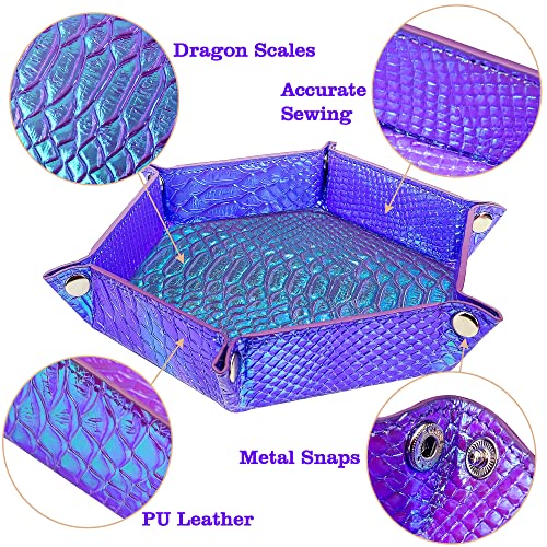 SIQUK 2 Pieces Mermaid Dice Tray PU Leather Dice Trays Portable Folding Hexagon Dice Roller Tray for Dice Games Like RPG, DND and Other Table Games (Violet, Light Violet) - color: Violet, Light Violet(graduated)